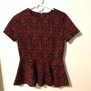 Maroon and black peplum top